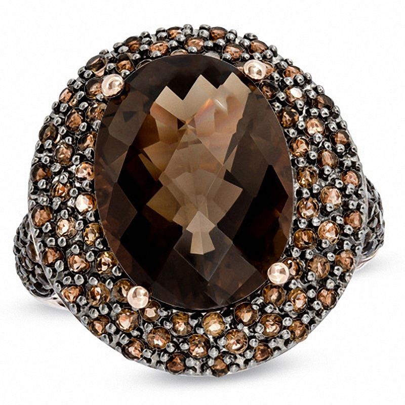Oval Smoky Quartz Ring in Sterling Silver with 14K Rose Gold Plate