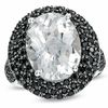Thumbnail Image 1 of Oval White Topaz and Onyx Ring in Sterling Silver