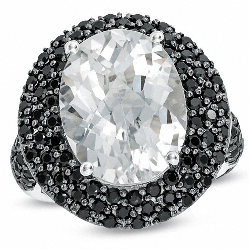 Main Image 1 of Oval White Topaz and Onyx Ring in Sterling Silver