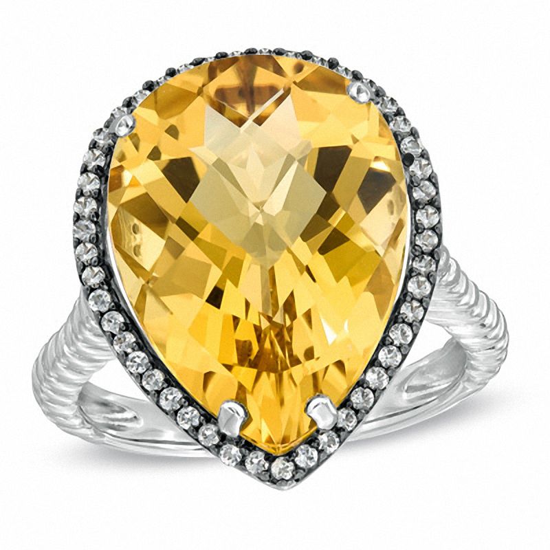 Main Image 1 of Pear-Shaped Citrine and Lab-Created White Sapphire Ring in Sterling Silver