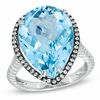 Thumbnail Image 0 of Pear-Shaped Blue Topaz and Lab-Created White Sapphire Ring in Sterling Silver