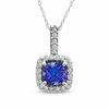Thumbnail Image 1 of 6.0mm Cushion-Cut Tanzanite and 1/6 CT. T.W. Diamond Pendant in 14K White Gold