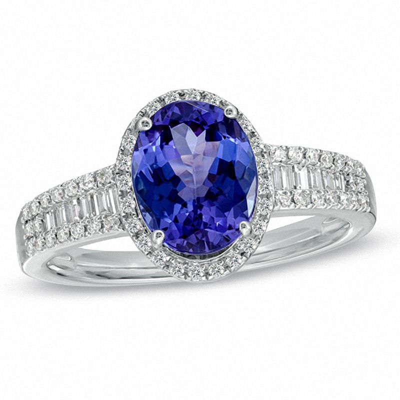 Oval Tanzanite and 1/3 CT. T.W. Diamond Ring in 14K White Gold