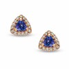 Thumbnail Image 1 of 4.5mm Trillion-Cut Tanzanite and 1/5 CT. T.W. Diamond Earrings in 14K Rose Gold