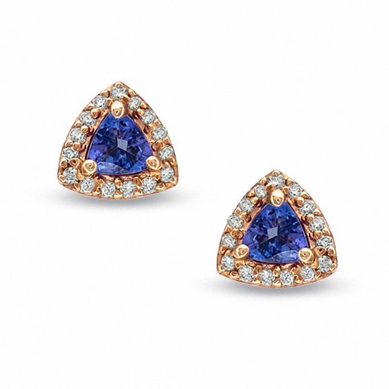 4 5mm Trillion Cut Tanzanite And 1 5 Ct T W Diamond Earrings In 4 5mm Trillion Cut Tanzanite And 1 5 Ct T W Diamond Earrings In