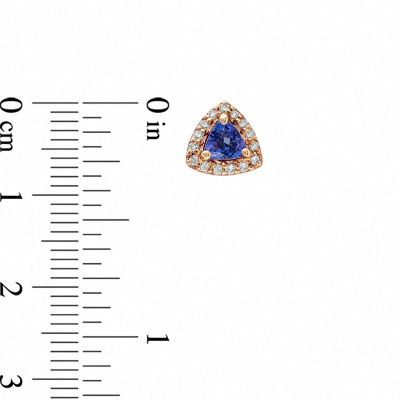 Main Image 2 of 4.5mm Trillion-Cut Tanzanite and 1/5 CT. T.W. Diamond Earrings in 14K Rose Gold