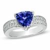Thumbnail Image 0 of 8.5mm Trillion-Cut Tanzanite and 3/8 CT. T.W. Diamond Ring in 14K White Gold