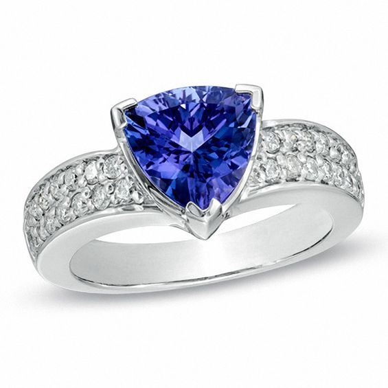 8.5mm Trillion-Cut Tanzanite and 3/8 CT. T.W. Diamond Ring in 14K White ...