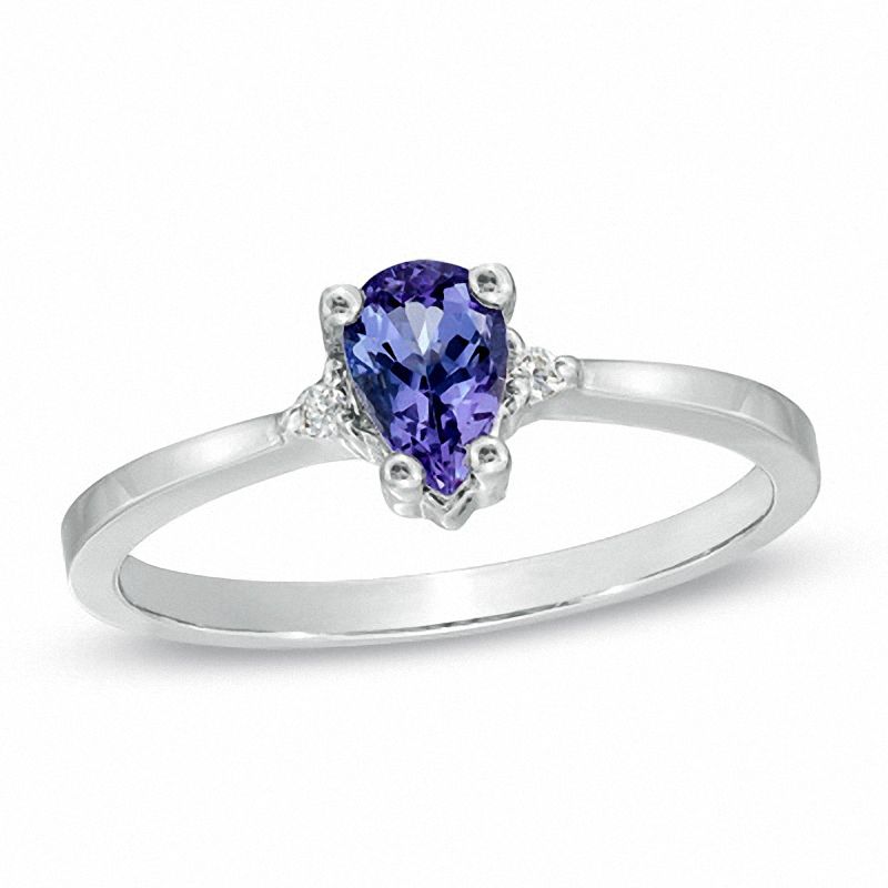 Pear-Shaped Tanzanite and Diamond Accent Ring in 14K White Gold