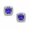 Thumbnail Image 0 of 5.0mm Cushion-Cut Tanzanite and 3/8 CT. T.W. Diamond Earrings in 14K White Gold