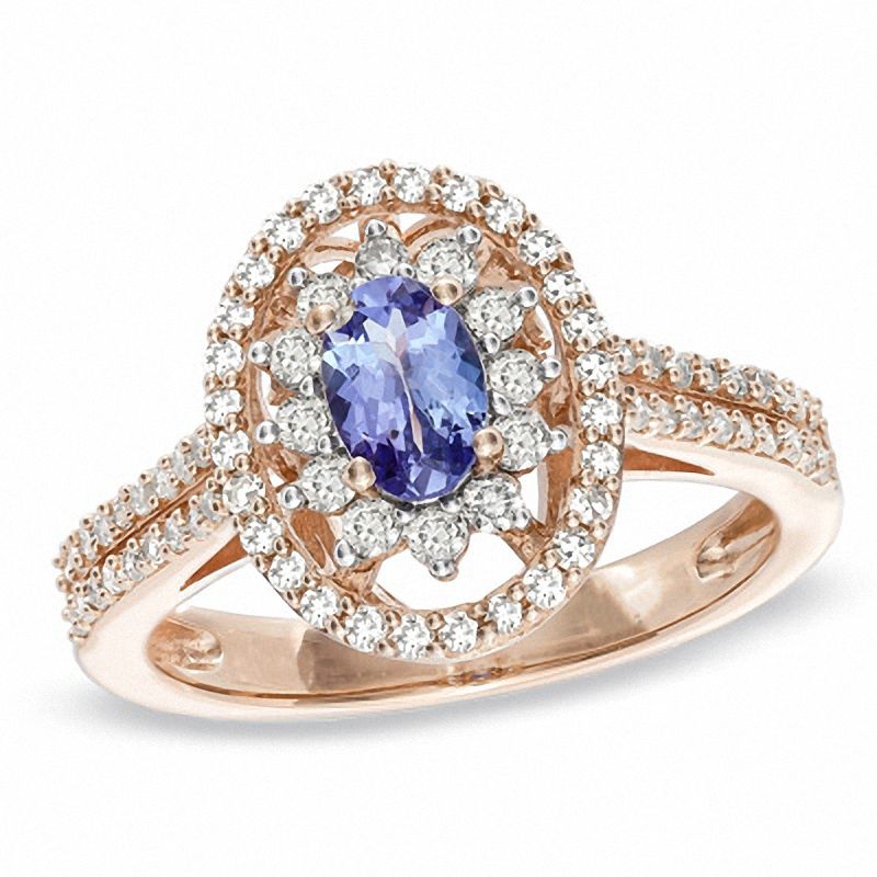 Oval Tanzanite and 1/2 CT. T.W. Diamond Ring in 14K Rose Gold