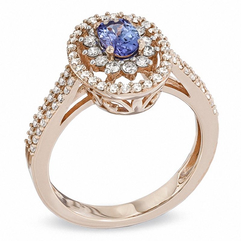 Main Image 2 of Oval Tanzanite and 1/2 CT. T.W. Diamond Ring in 14K Rose Gold
