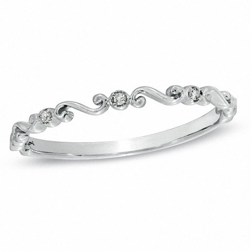 Stackable Diamond Accent Scroll Ring in 10K White Gold