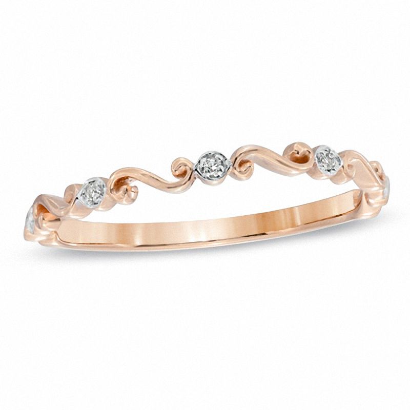Stackable Diamond Accent Scroll Ring in 10K Rose Gold