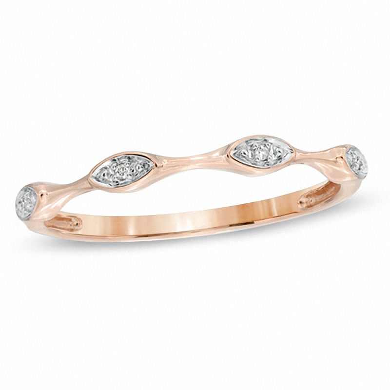 Main Image 1 of Stackable Diamond Accent Station Ring in 10K Rose Gold