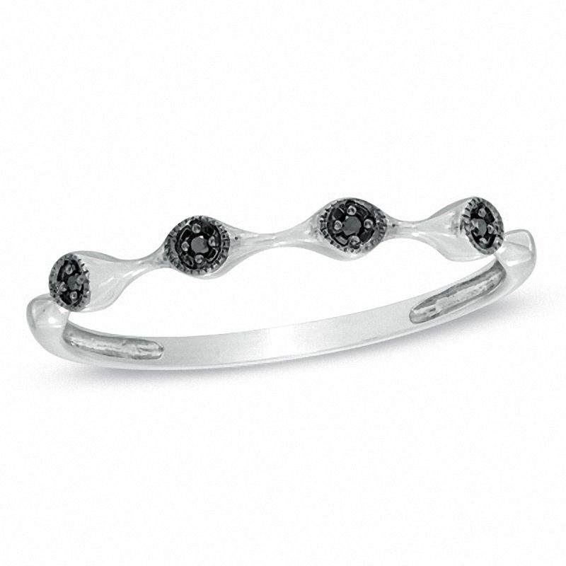 Main Image 1 of Stackable Black Diamond Accent  Ring in 10K White Gold