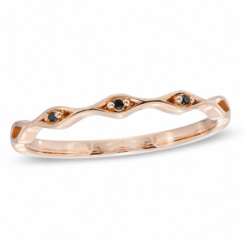 Main Image 1 of Stackable Black Diamond Accent Three Stone Ring in 10K Rose Gold