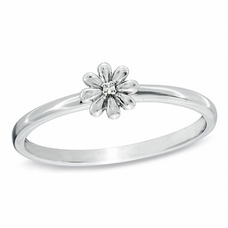 Stackable Diamond Accent Flower Ring in 10K White Gold