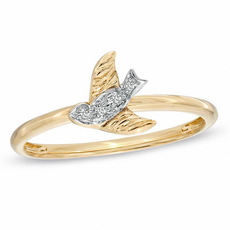 Main Image 1 of Stackable Diamond Accent Flying Bird Ring in 10K Gold