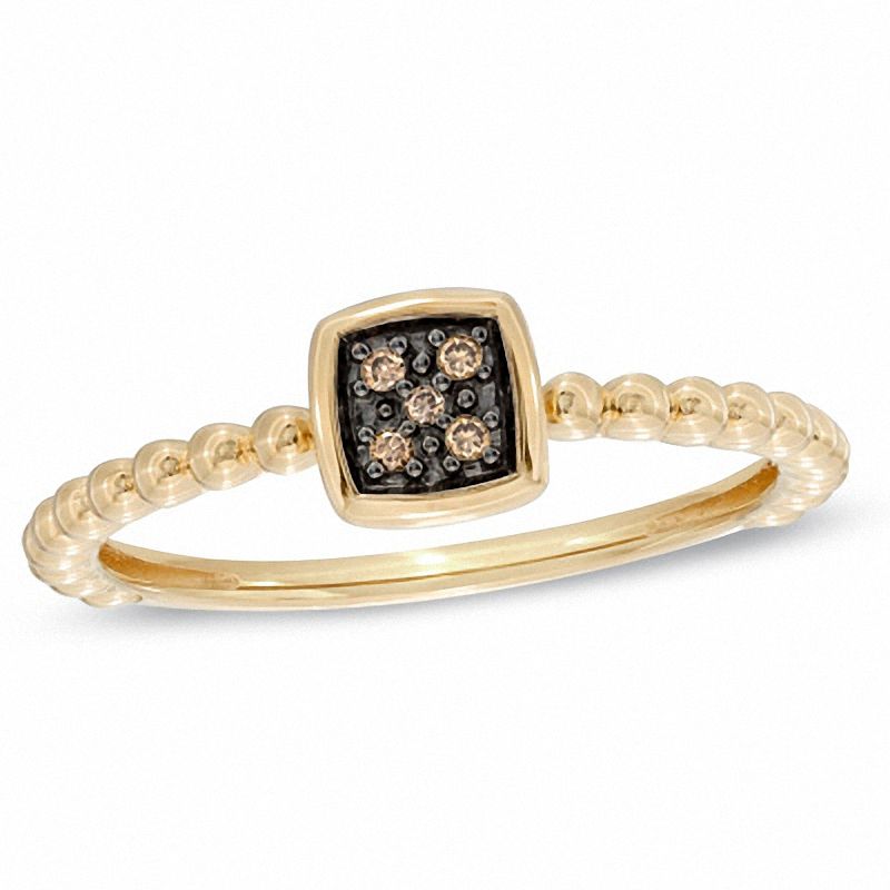 Main Image 1 of Stackable Champagne Diamond Accent Square Ring in 10K Gold