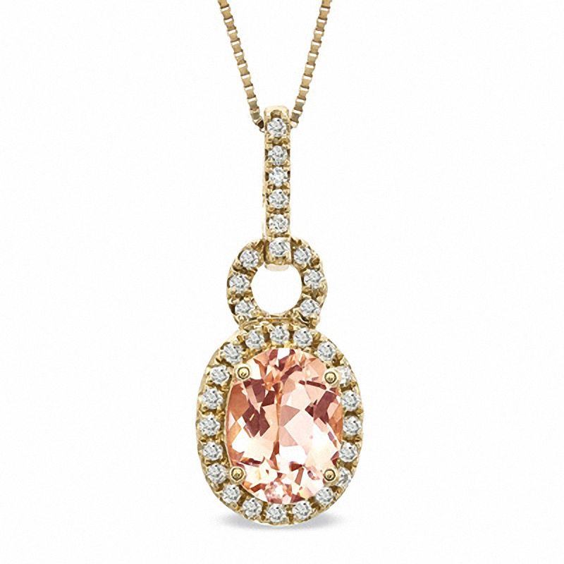 Oval Morganite and 1/8 CT. T.W. Diamond Pendant in 14K Rose Gold