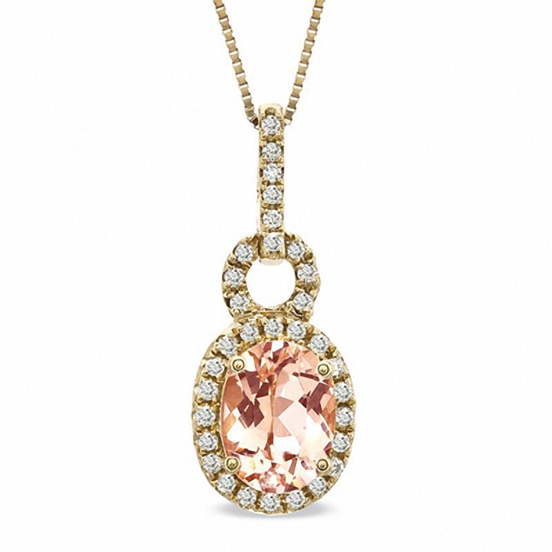Main Image 1 of Oval Morganite and 1/8 CT. T.W. Diamond Pendant in 14K Rose Gold