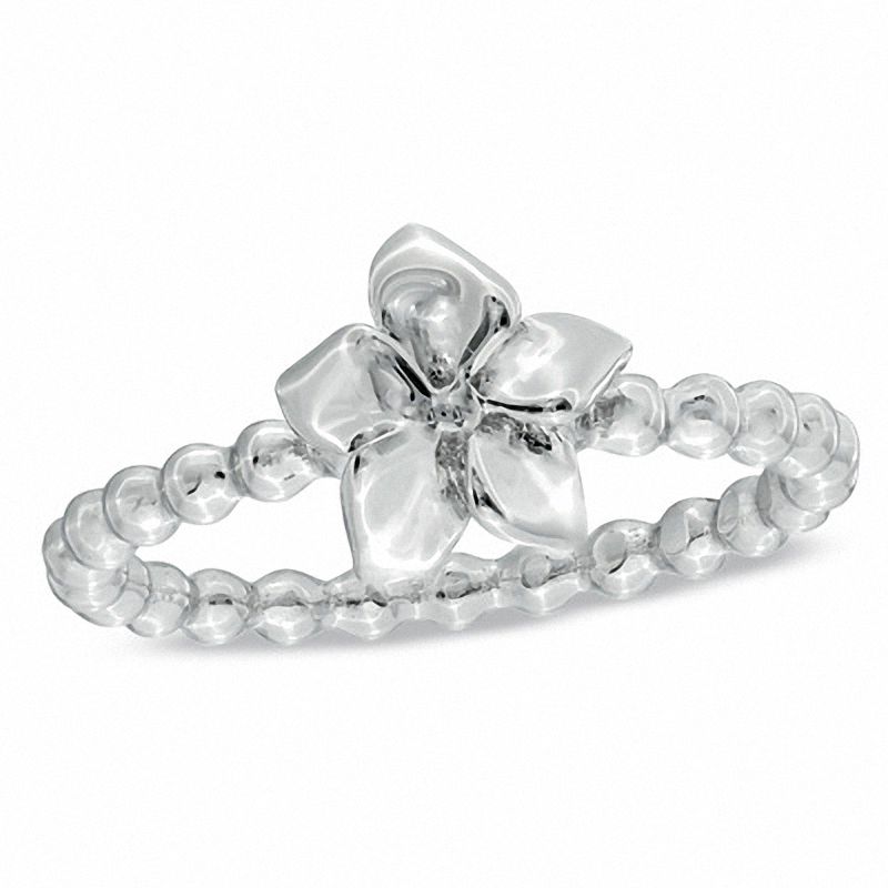 Stackable Lotus Flower Ring in 10K White Gold