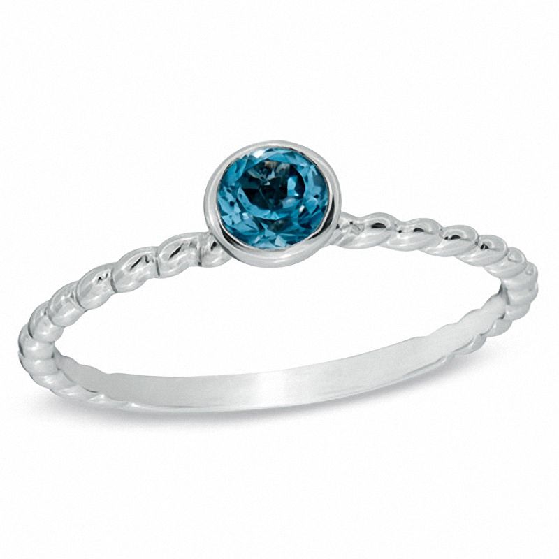 Main Image 1 of Stackable 4.0mm Blue Topaz Ring in 10K White Gold