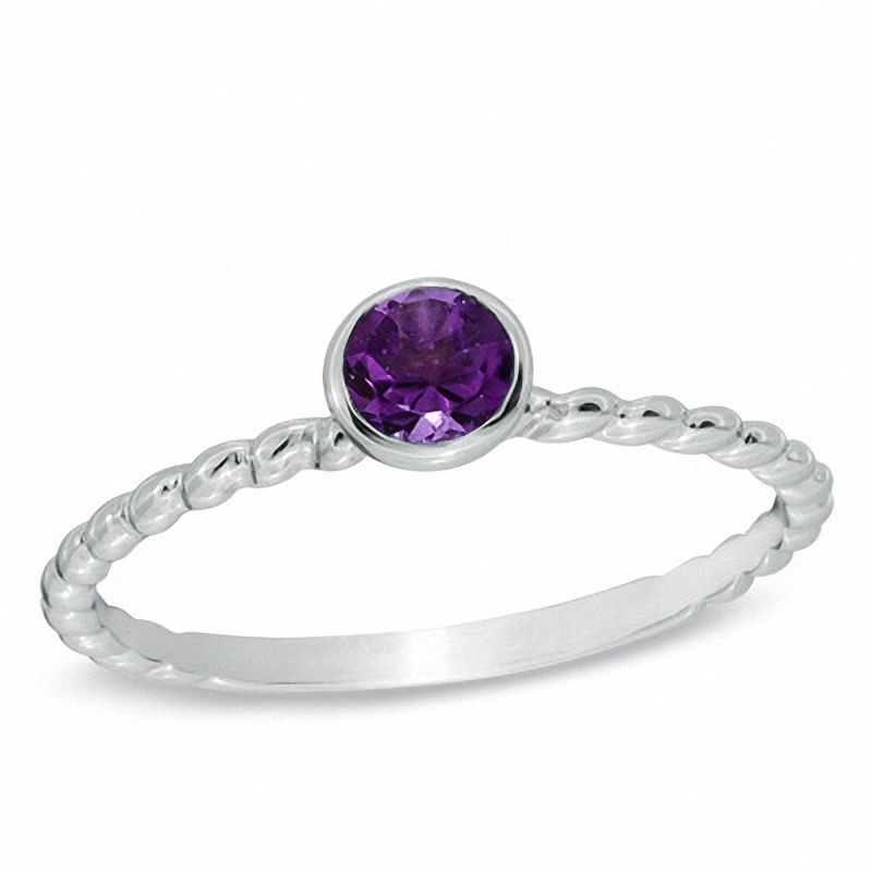 Stackable 4.0mm Amethyst Ring in 10K White Gold