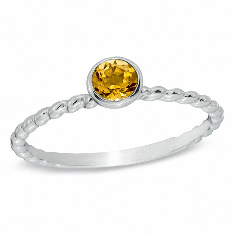 Main Image 1 of Stackable 4.0mm Citrine Ring in 10K White Gold