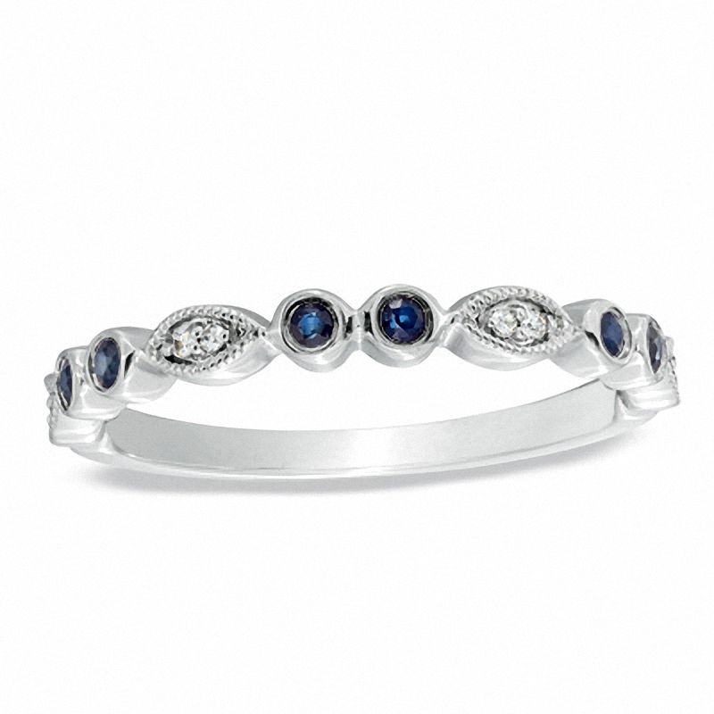 Stackable 1/6 CT. T.W. Enhanced Blue and White Diamond Ring in 10K White Gold