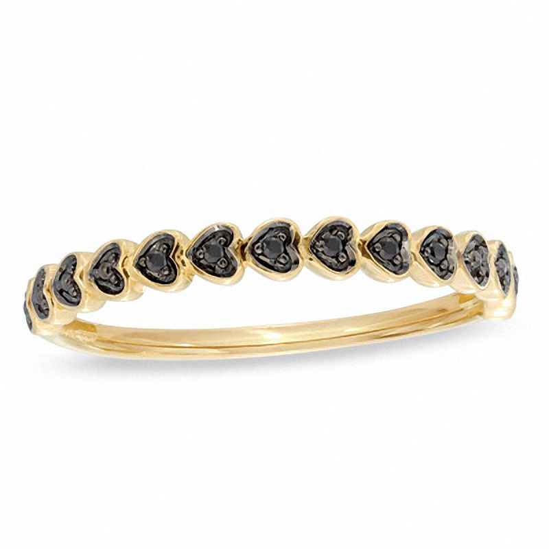 Stackable Black Diamond Accent Heart Row Ring in 10K Gold