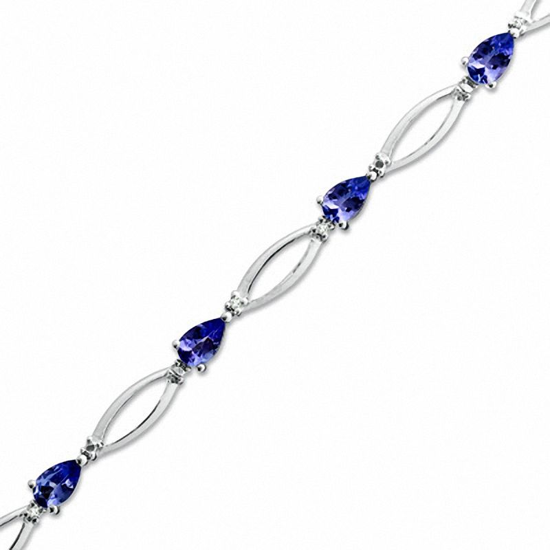 Main Image 1 of Pear-Shaped Tanzanite and Diamond Accent Bracelet in 10K White Gold