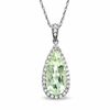 Thumbnail Image 1 of Pear-Shaped Green Quartz and Lab-Created White Sapphire Pendant in Sterling Silver