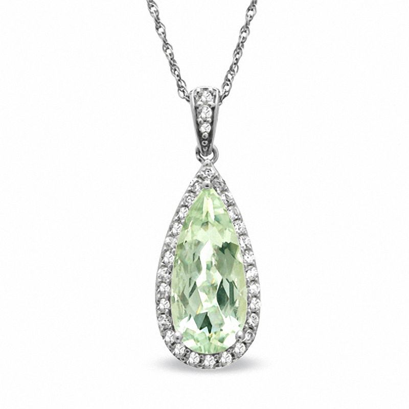 Main Image 1 of Pear-Shaped Green Quartz and Lab-Created White Sapphire Pendant in Sterling Silver