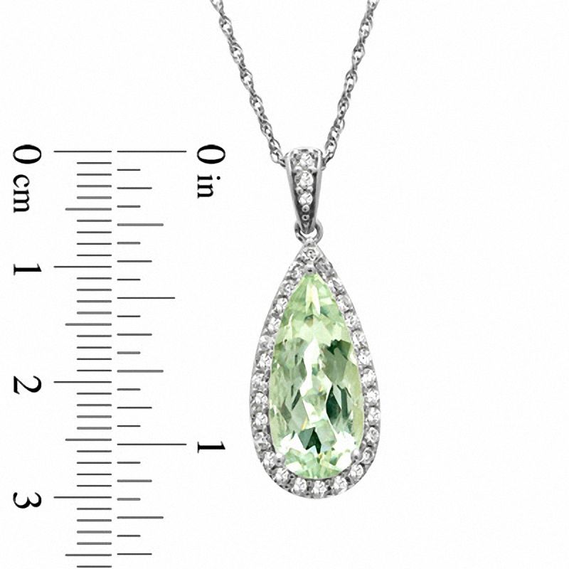 Main Image 2 of Pear-Shaped Green Quartz and Lab-Created White Sapphire Pendant in Sterling Silver