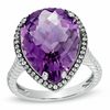 Thumbnail Image 0 of Pear-Shaped Amethyst and Lab-Created White Sapphire Ring in Sterling Silver