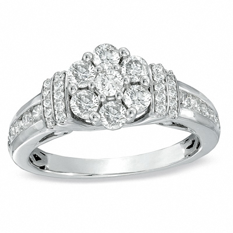 1 CT. T.W. Diamond Cluster Engagement Ring in 10K White Gold