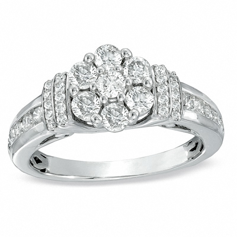 Main Image 1 of 1 CT. T.W. Diamond Cluster Engagement Ring in 10K White Gold
