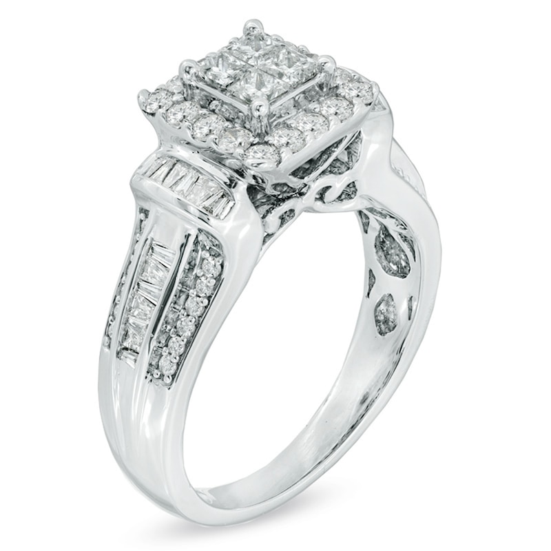 1 CT. T.W. Quad Princess-Cut Diamond Frame Engagement Ring in 10K White Gold