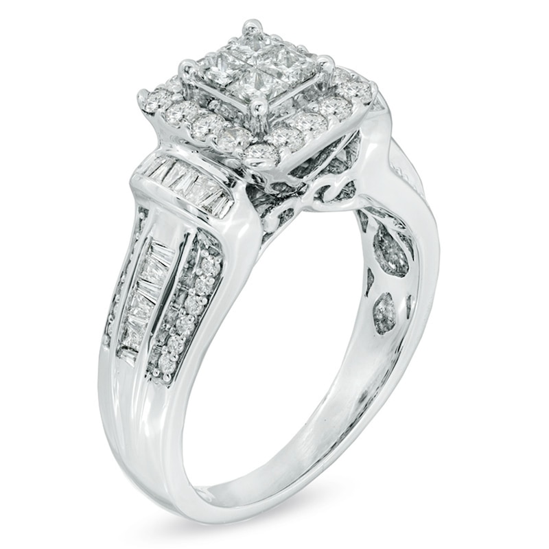 Main Image 2 of 1 CT. T.W. Quad Princess-Cut Diamond Frame Engagement Ring in 10K White Gold