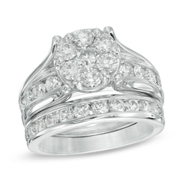 2-1/2 CT. T.W. Diamond Cluster Bridal Set in 14K White Gold
