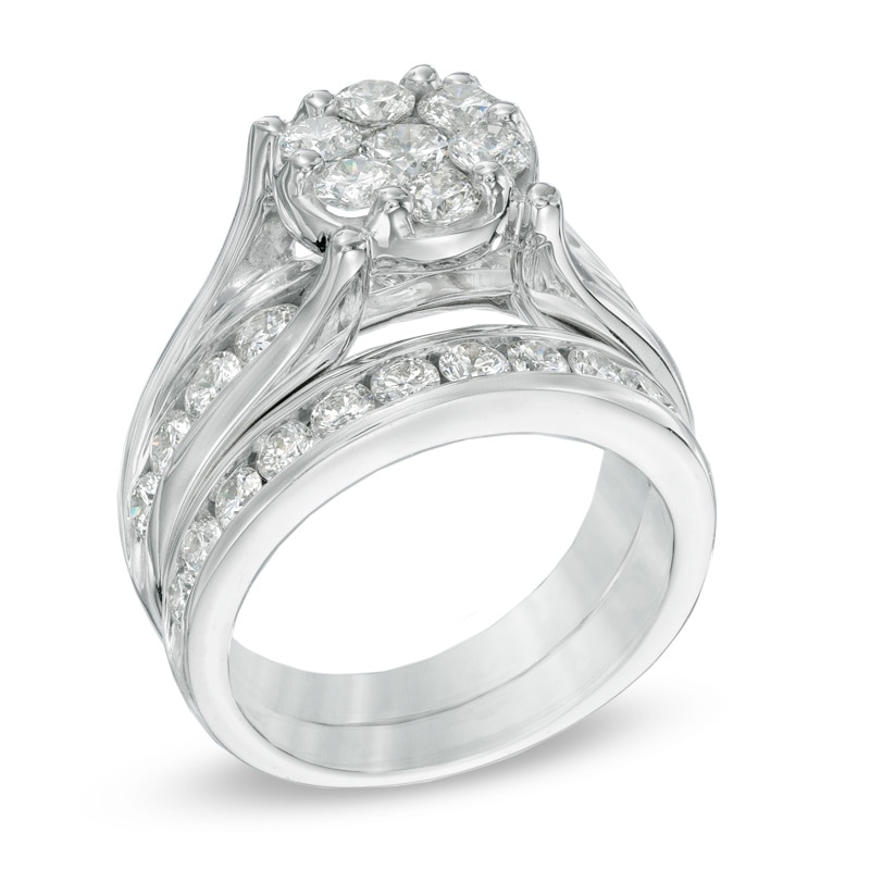 Main Image 2 of 2-1/2 CT. T.W. Diamond Cluster Bridal Set in 14K White Gold