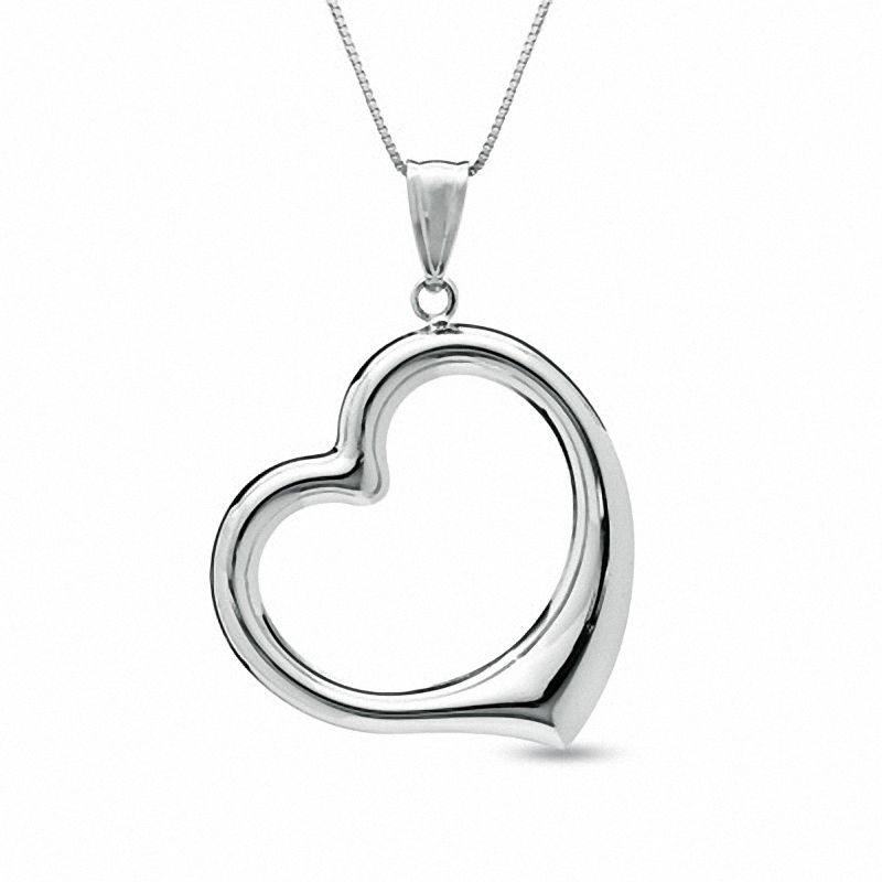 Tilted Heart Pendant in 14K White Gold