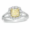 Thumbnail Image 1 of 1-3/4 CT. T.W. Certified Cushion-Cut Yellow and White Diamond Ring in 18K White Gold (T/SI2)
