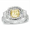 Thumbnail Image 0 of 2-1/10 CT. T.W. Certified Radiant-Cut Yellow and White Diamond Ring in 18K White Gold (T/SI2)