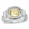 Thumbnail Image 1 of 2-1/10 CT. T.W. Certified Radiant-Cut Yellow and White Diamond Ring in 18K White Gold (T/SI2)