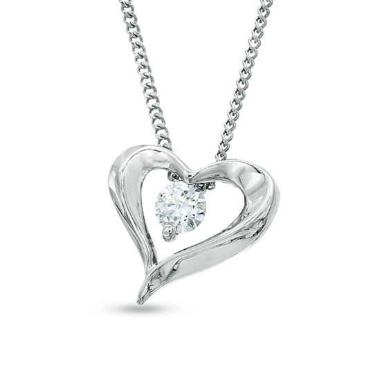 1/10 CT. Certified Canadian Diamond Solitaire Heart Pendant in 14K White Gold (I/I2) - 17"