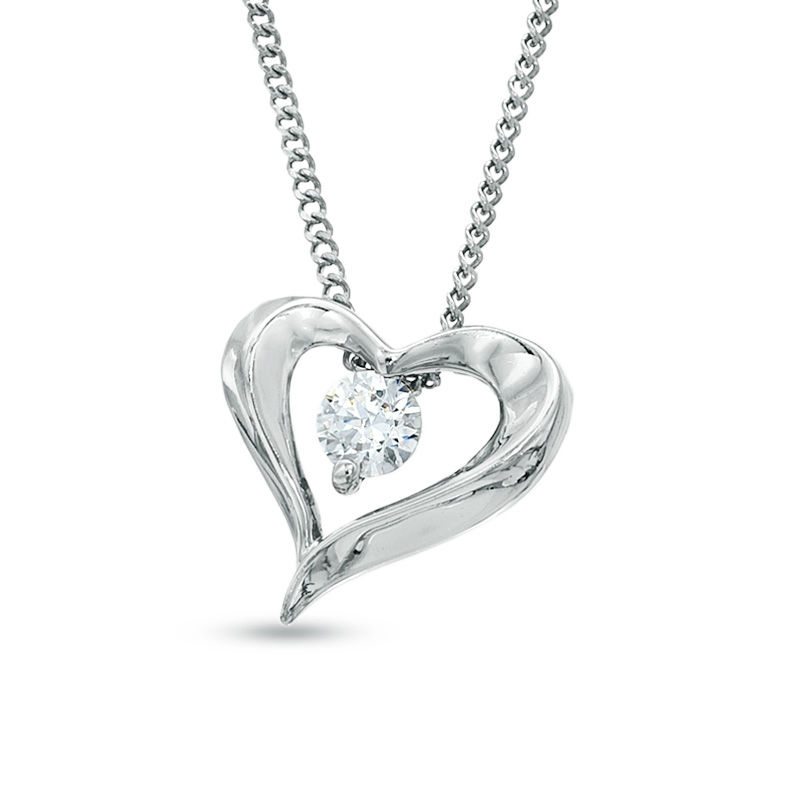 Main Image 1 of 1/10 CT. Certified Canadian Diamond Solitaire Heart Pendant in 14K White Gold (I/I2) - 17"