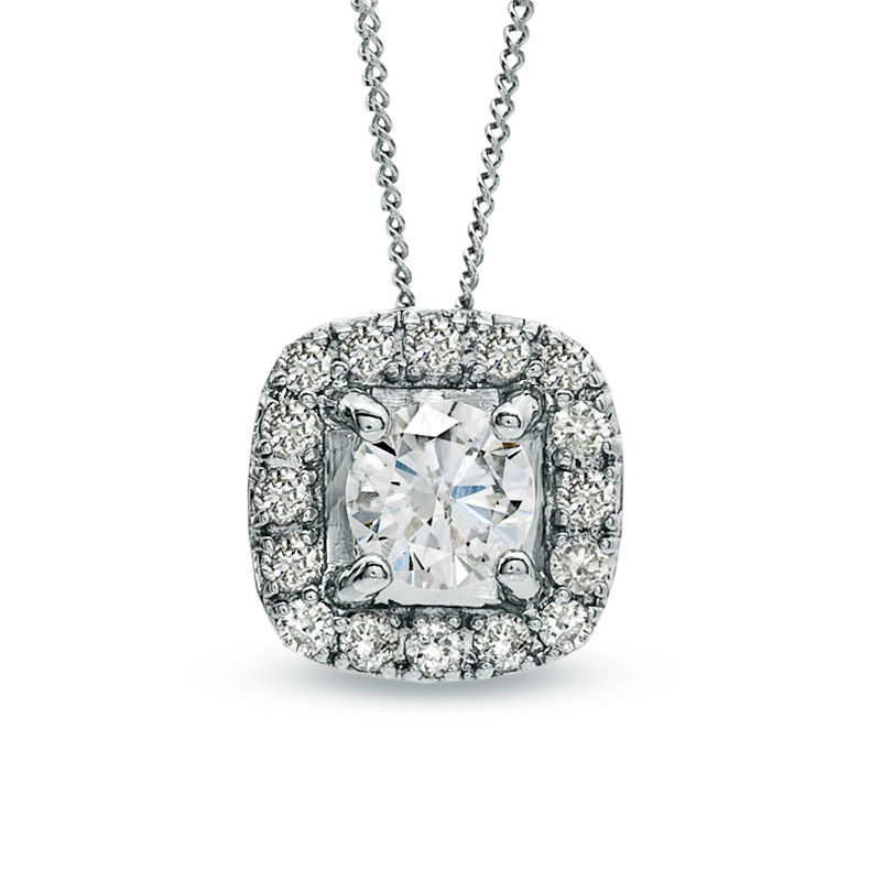 Main Image 1 of 1/3 CT. T.W. Certified Canadian Diamond Frame Pendant in 14K White Gold (I/I2) - 17"